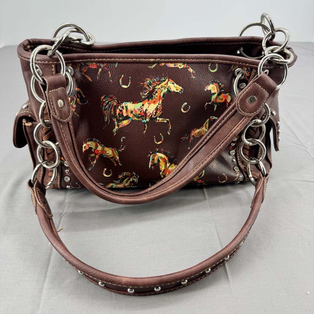 Montana West Western Horse Print Concealed Carry Shoulder Bag w/ Studded Details